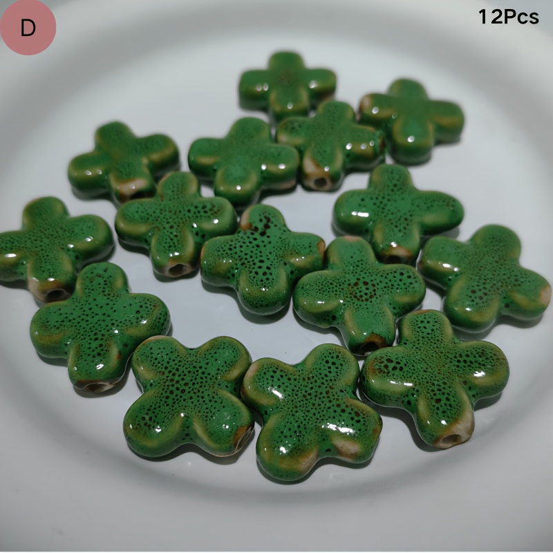 12pcs Colorful Large Hole Ceramic Cross Beads for DIY Jewelry